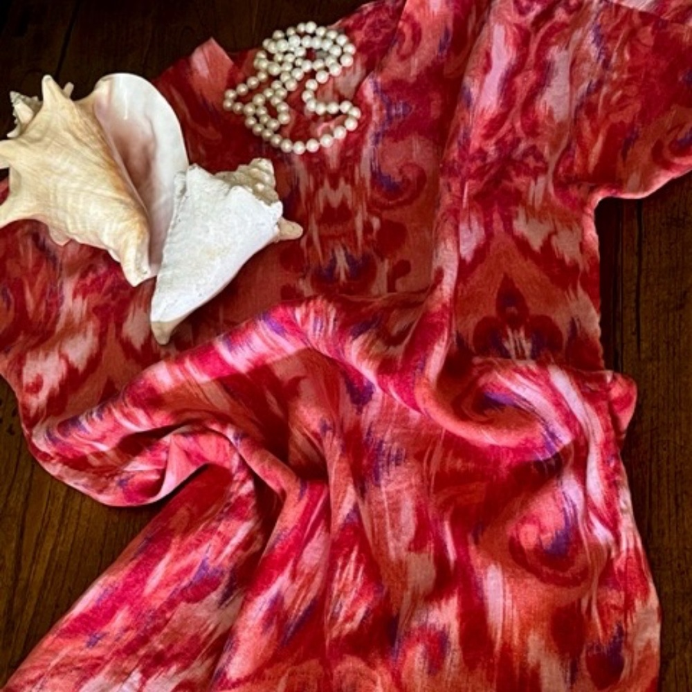 Women's Chico's Pink Print Linen Dress - Chico's Size 0 - US Size 4/6